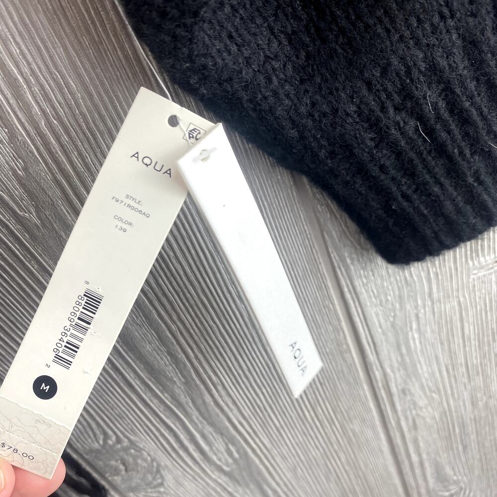 New $78 AQUA Women's Sweater MEDIUM Stripes Fringe Black & White Boho Knit NWT - Picture 5 of 9